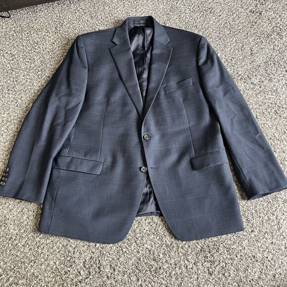 Ralph Lauren Men 44R Blazer Sport Coat Wool Navy Blue 2 Button Jacket Check READ - Picture 1 of 8